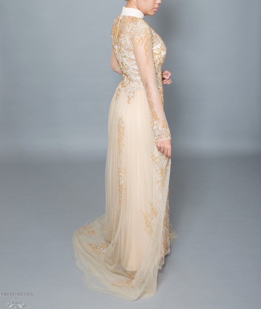 Gold Bridal Ao Dai | Vietnamese Bridal Dress with Embellishment (#HELGA) - Dream Dresses by P.M.N.