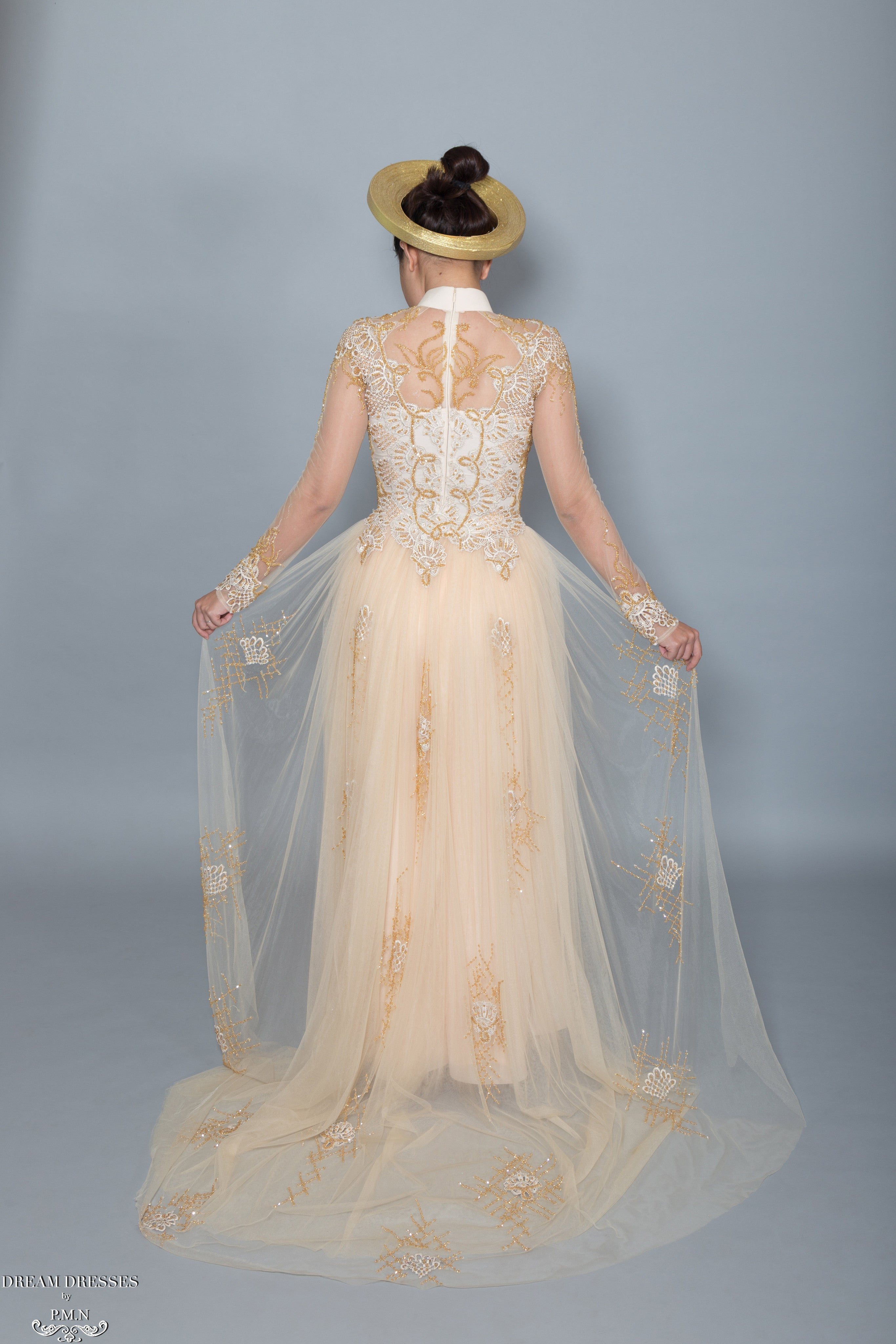 Gold Bridal Ao Dai | Vietnamese Bridal Dress with Embellishment (#HELGA)