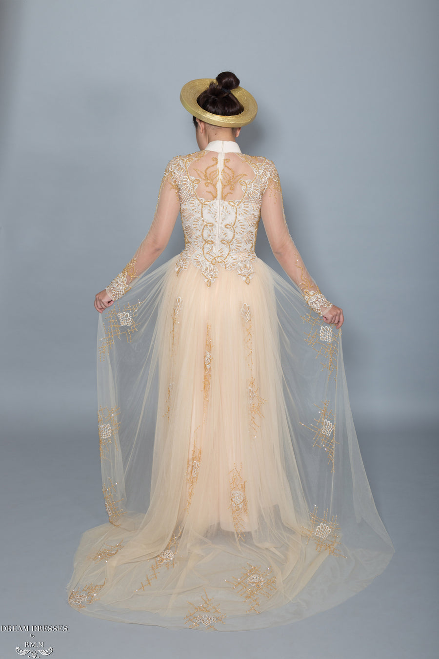 Gold Bridal Ao Dai | Vietnamese Bridal Dress with Embellishment (#HELGA) - Dream Dresses by P.M.N.