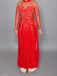 Red Ao Dai with Gold Embellishment | Vietnamese Bridal Dress (#DALYA) - Dream Dresses by P.M.N.