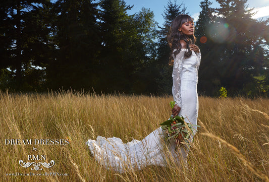 Long Sleeve All Over Lace Wedding Dress (Style #PB1934) - Dream Dresses by P.M.N
 - 1