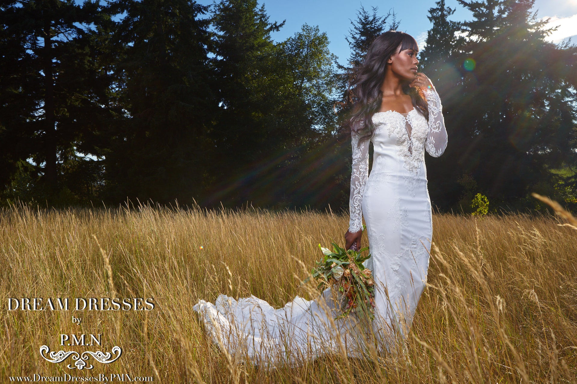 Long Sleeve All Over Lace Wedding Dress (Style #PB1934) - Dream Dresses by P.M.N
 - 3