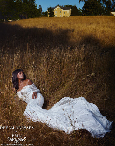 Long Sleeve All Over Lace Wedding Dress (Style #PB1934) - Dream Dresses by P.M.N
 - 1