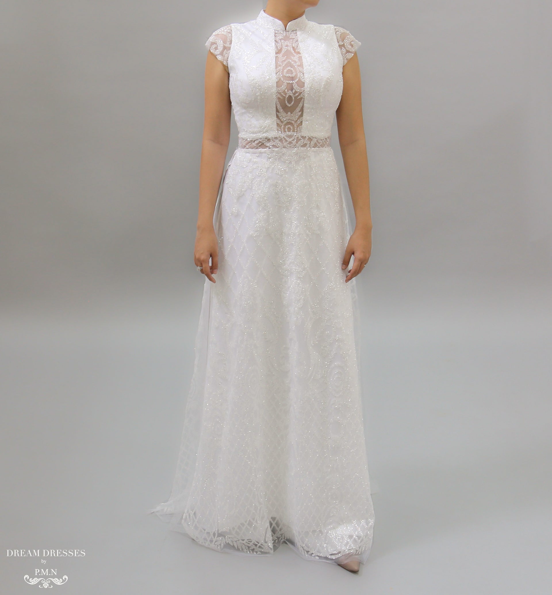 White Bridal Ao Dai | Vietnamese Bridal Dress (#KATHRYN) - Dream Dresses by P.M.N.