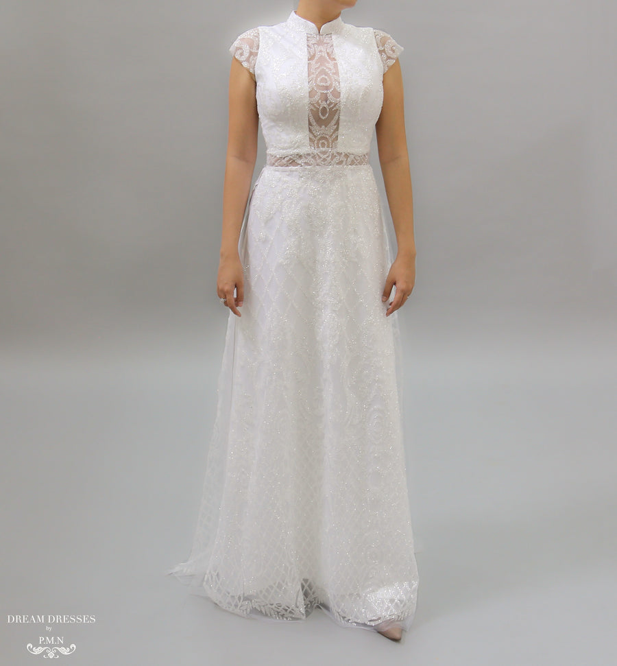 White Bridal Ao Dai | Vietnamese Bridal Dress (#KATHRYN) - Dream Dresses by P.M.N.