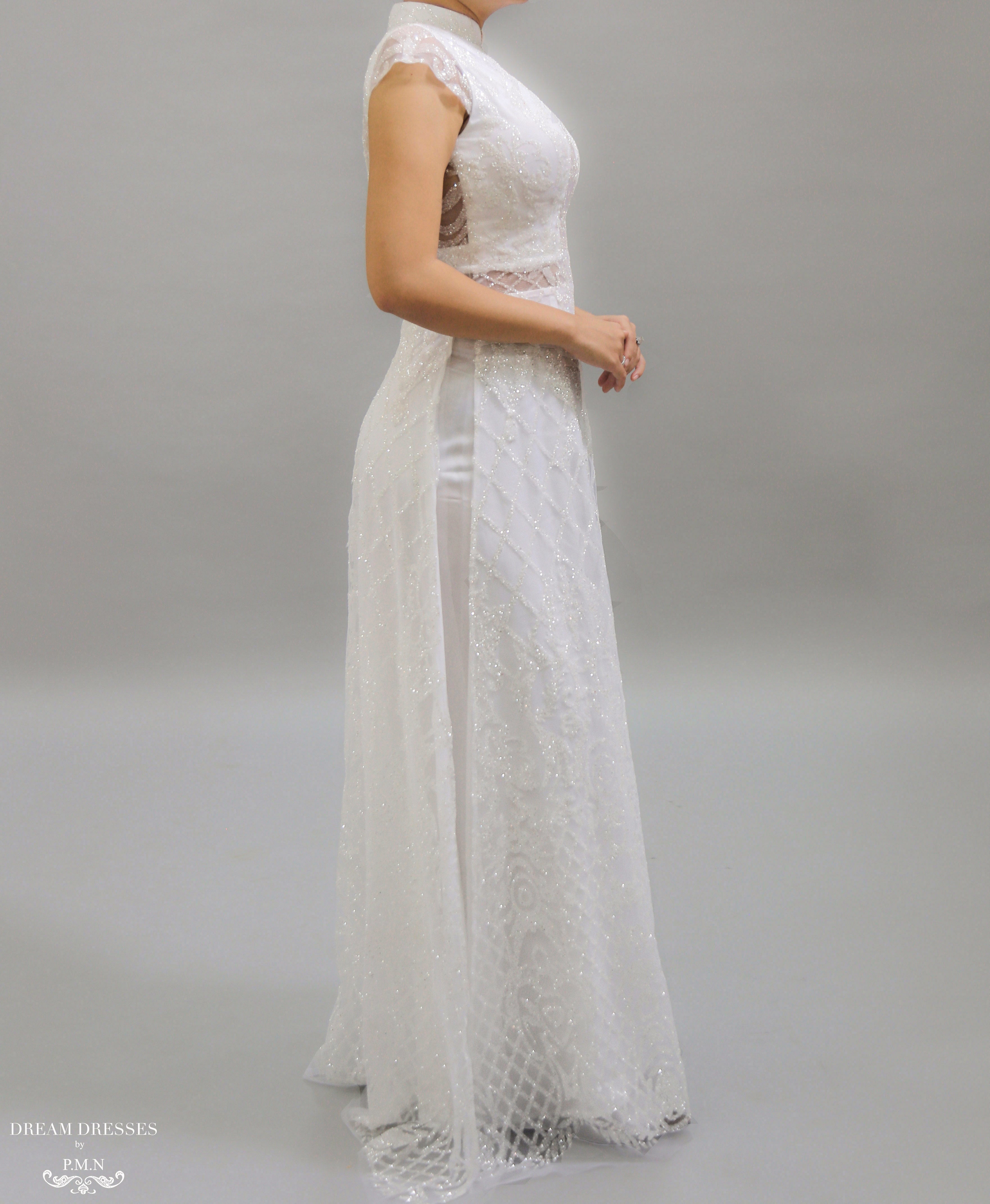 White Bridal Ao Dai | Vietnamese Bridal Dress (#KATHRYN)