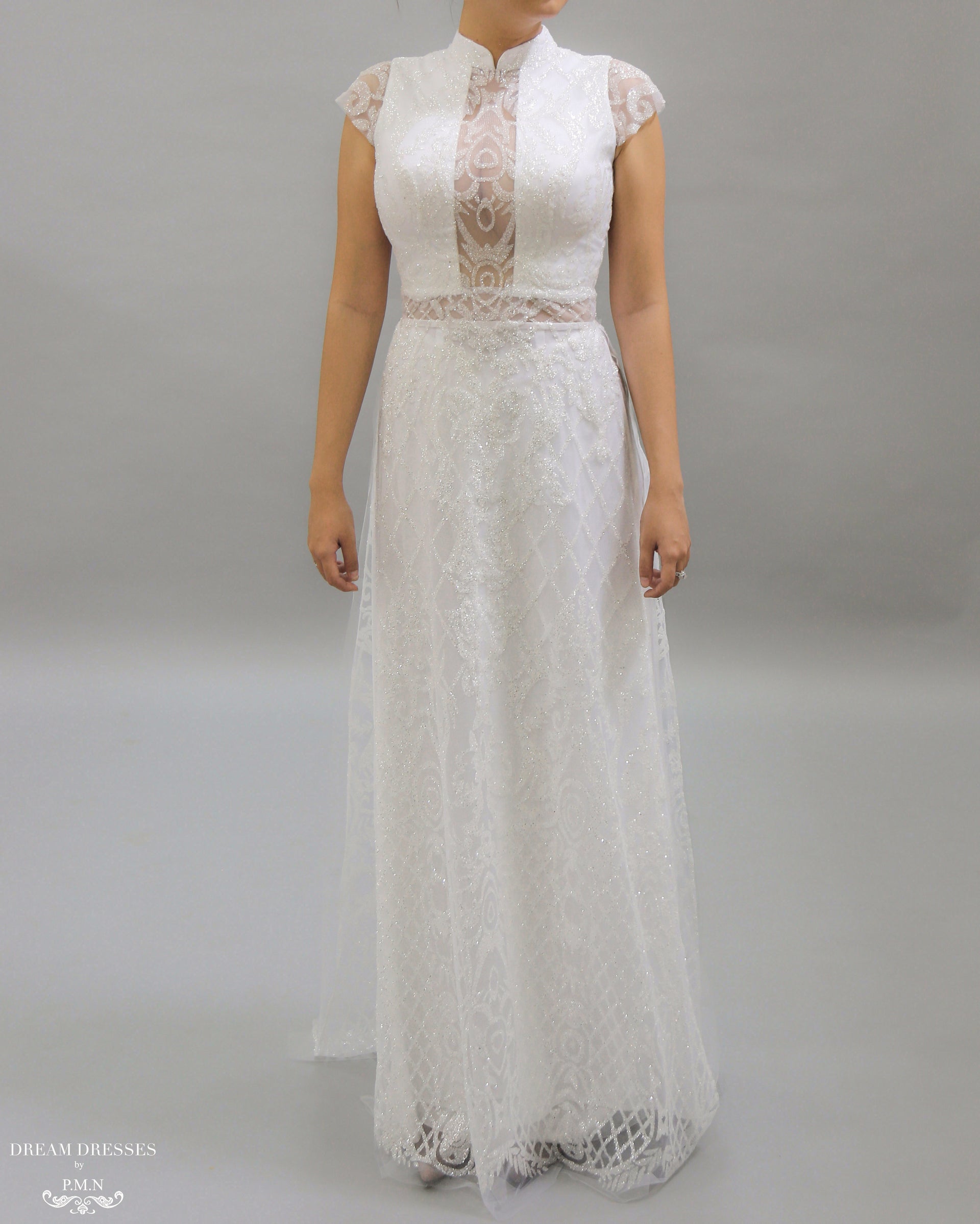 White Bridal Ao Dai | Vietnamese Bridal Dress (#KATHRYN) - Dream Dresses by P.M.N.