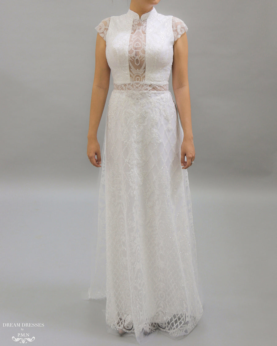 White Bridal Ao Dai | Vietnamese Bridal Dress (#KATHRYN) - Dream Dresses by P.M.N.