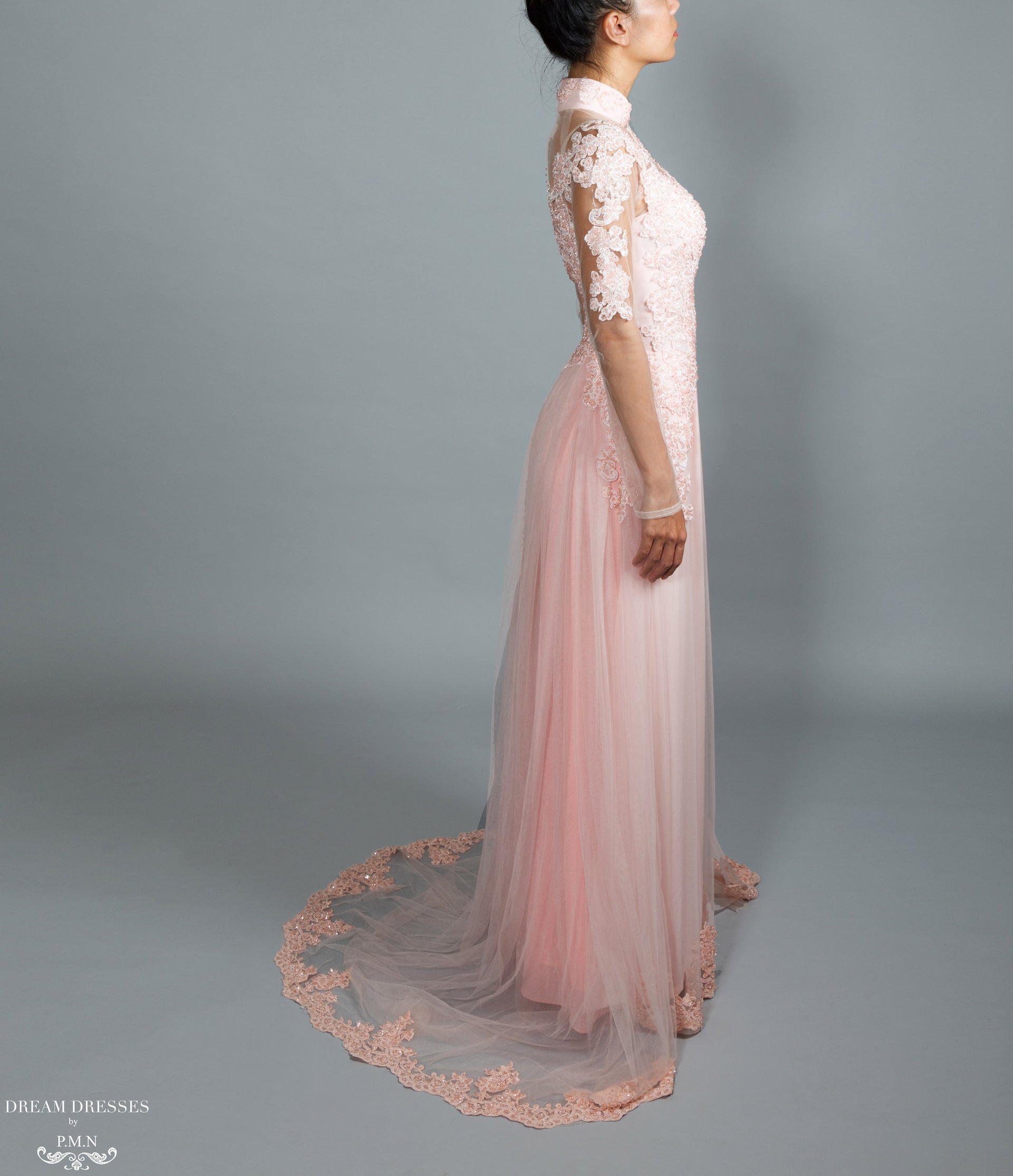 Blush Pink Bridal Ao Dai | Vietnamese Bridal Dress with Embellishment (#GALILAH) - Dream Dresses by P.M.N.