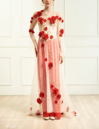 Red Bridal Ao Dai | Vietnamese Bridal Dress with Embellishment (#INA) - Dream Dresses by P.M.N.