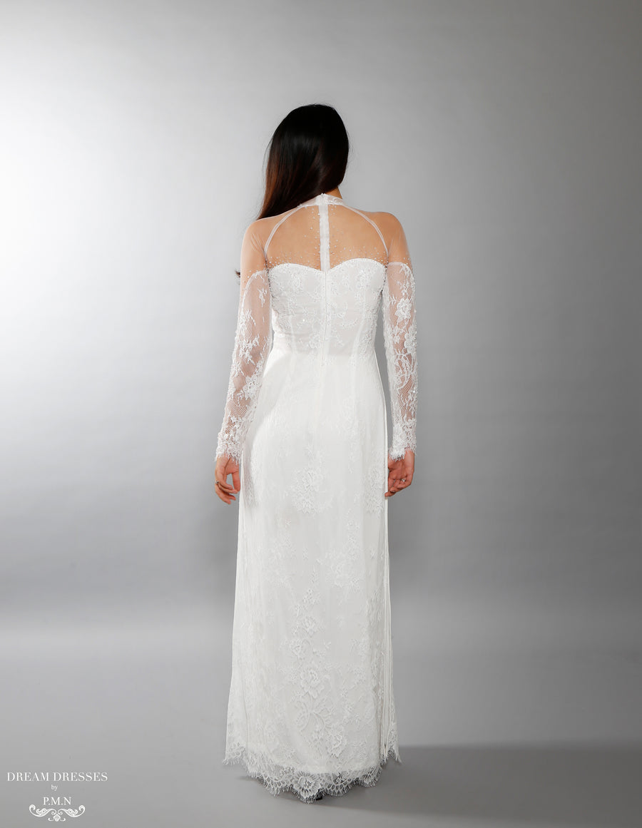 White Bridal Ao Dai | Vietnamese Lace Bridal Dress (#ISABELLE) - Dream Dresses by P.M.N.
