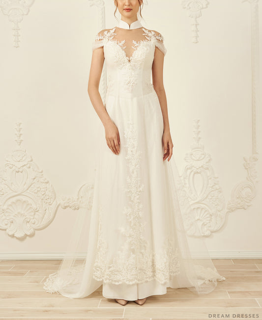 White Bridal Ao Dai | Modern Vietnamese Wedding Dress (#ILIANA) - Dream Dresses by P.M.N.