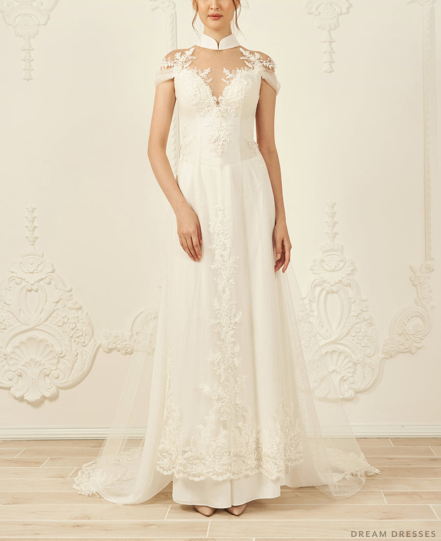 White Bridal Ao Dai | Modern Vietnamese Wedding Dress (#ILIANA) - Dream Dresses by P.M.N.