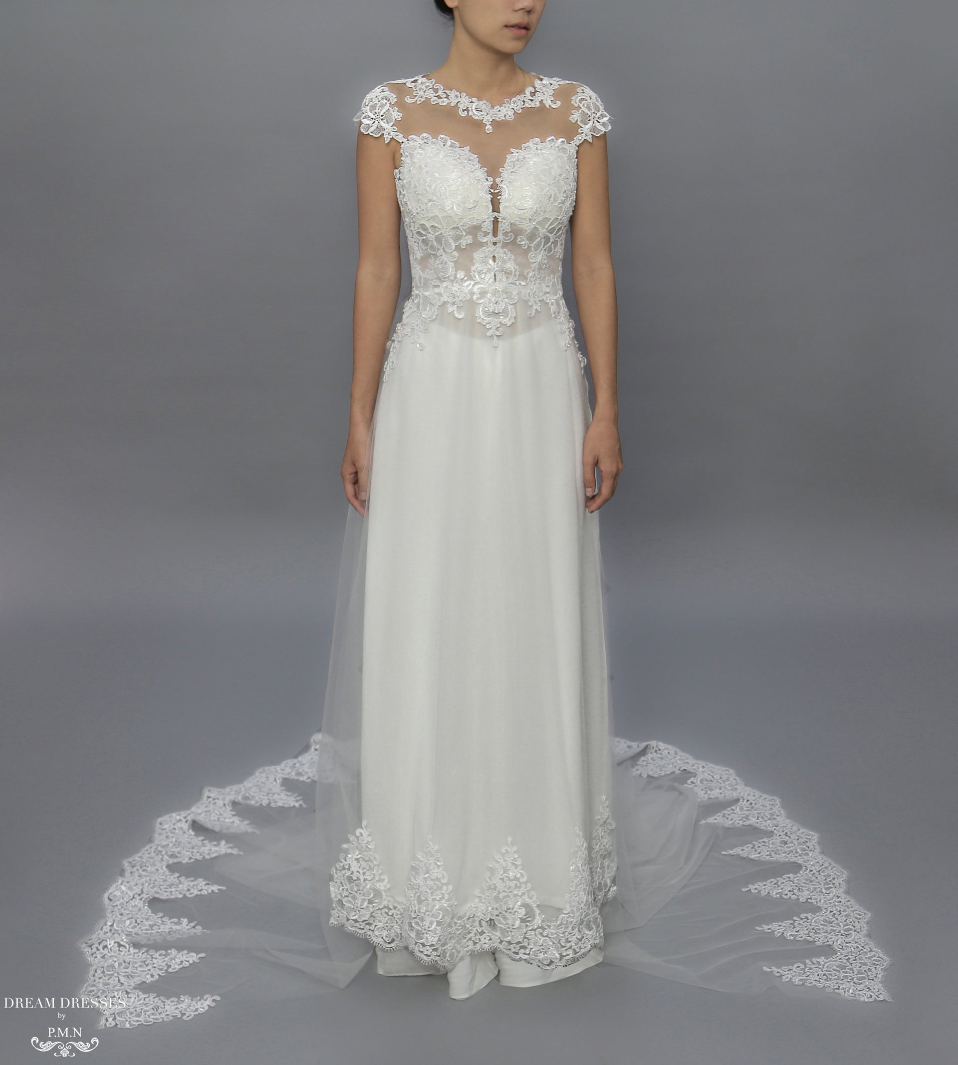 White Bridal Ao Dai | Modern Vietnamese Lace Bridal Dress (#JENY) - Dream Dresses by P.M.N.
