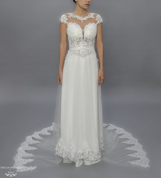 White Bridal Ao Dai | Modern Vietnamese Lace Bridal Dress (#JENY) - Dream Dresses by P.M.N.