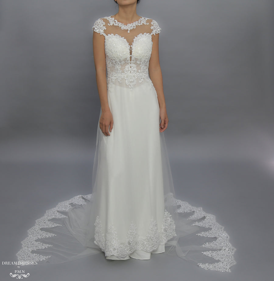 White Bridal Ao Dai | Modern Vietnamese Lace Bridal Dress (#JENY) - Dream Dresses by P.M.N.