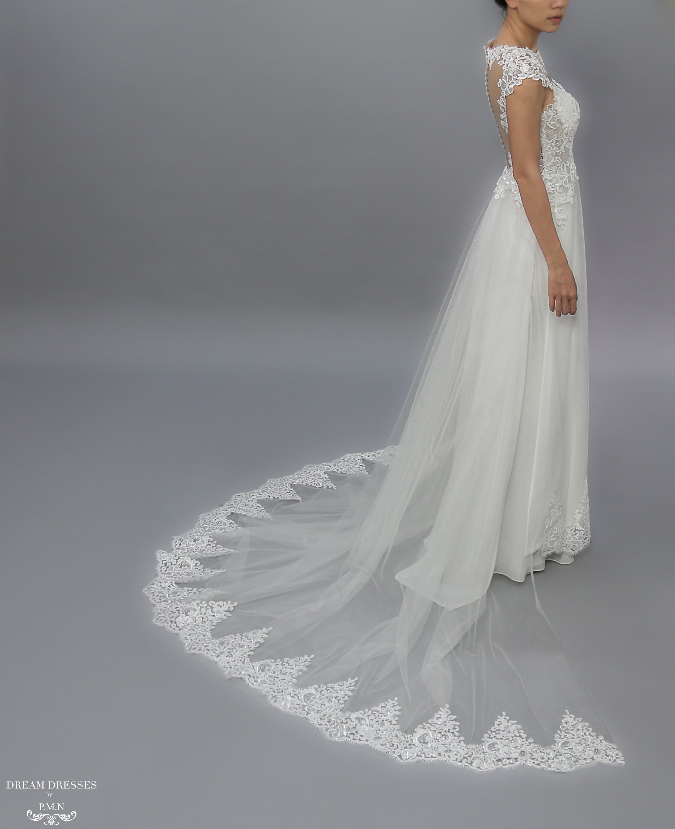 White Bridal Ao Dai | Modern Vietnamese Lace Bridal Dress (#JENY)