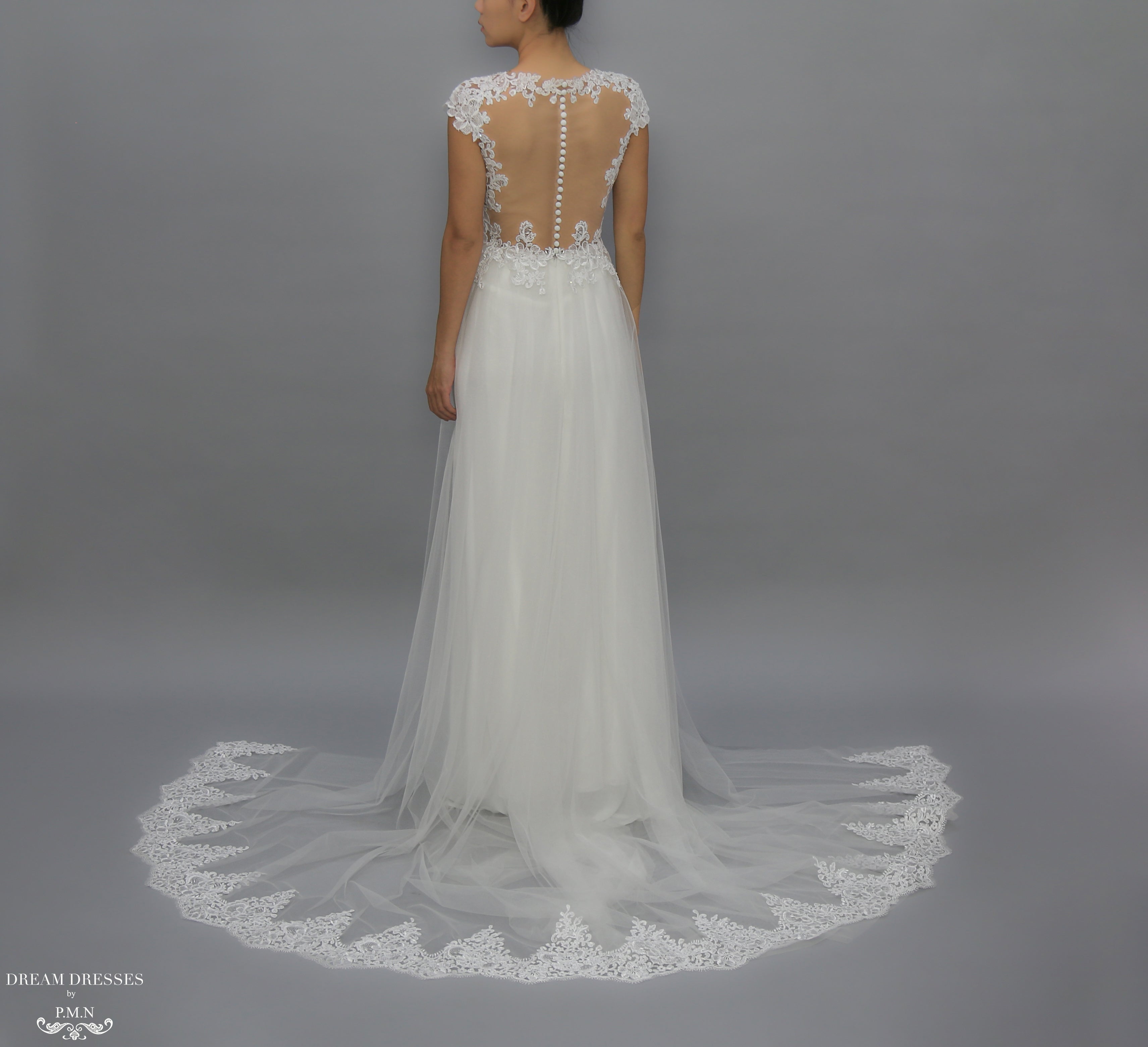 White Bridal Ao Dai | Modern Vietnamese Lace Bridal Dress (#JENY)