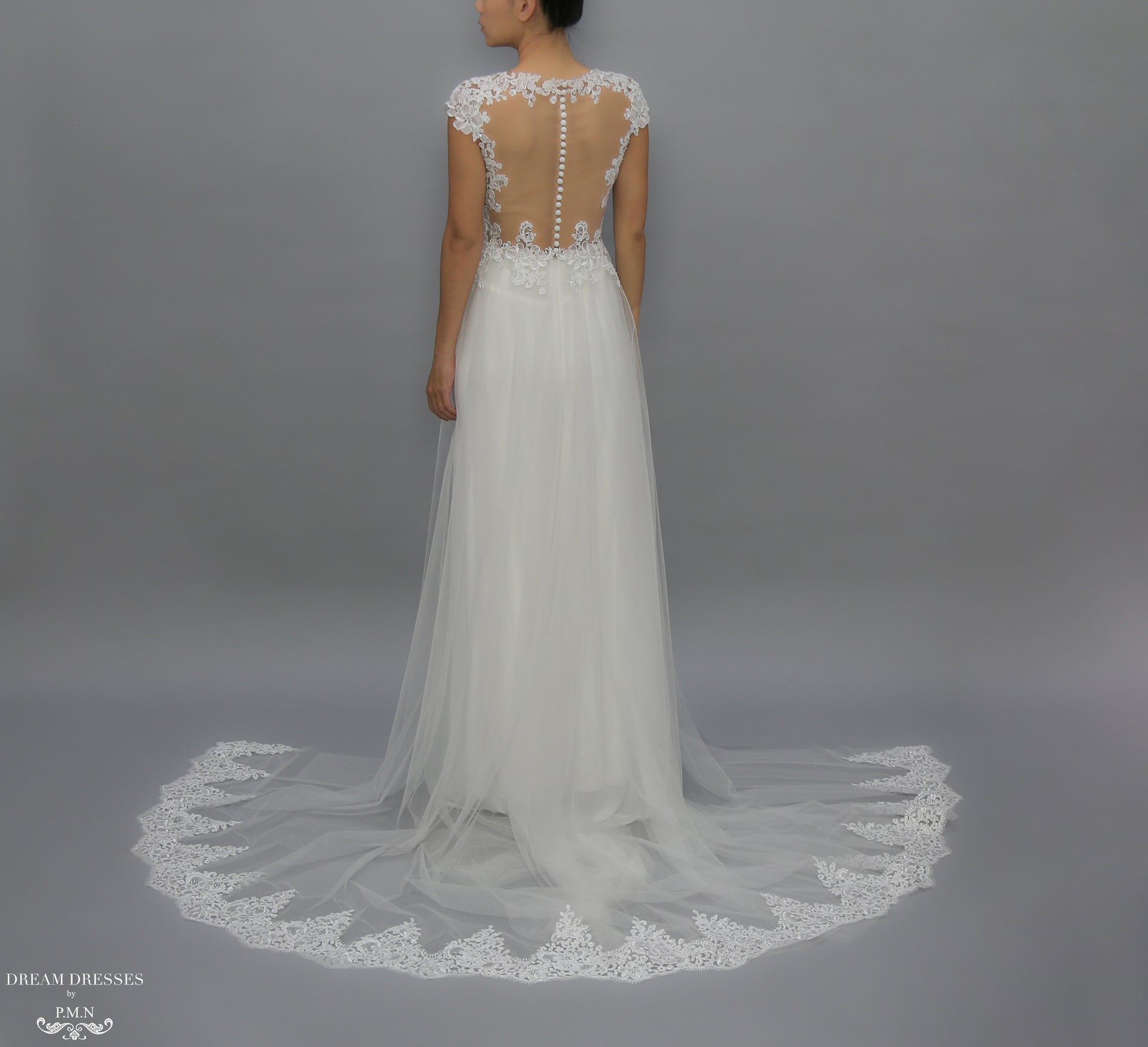 White Bridal Ao Dai | Modern Vietnamese Lace Bridal Dress (#JENY) - Dream Dresses by P.M.N.