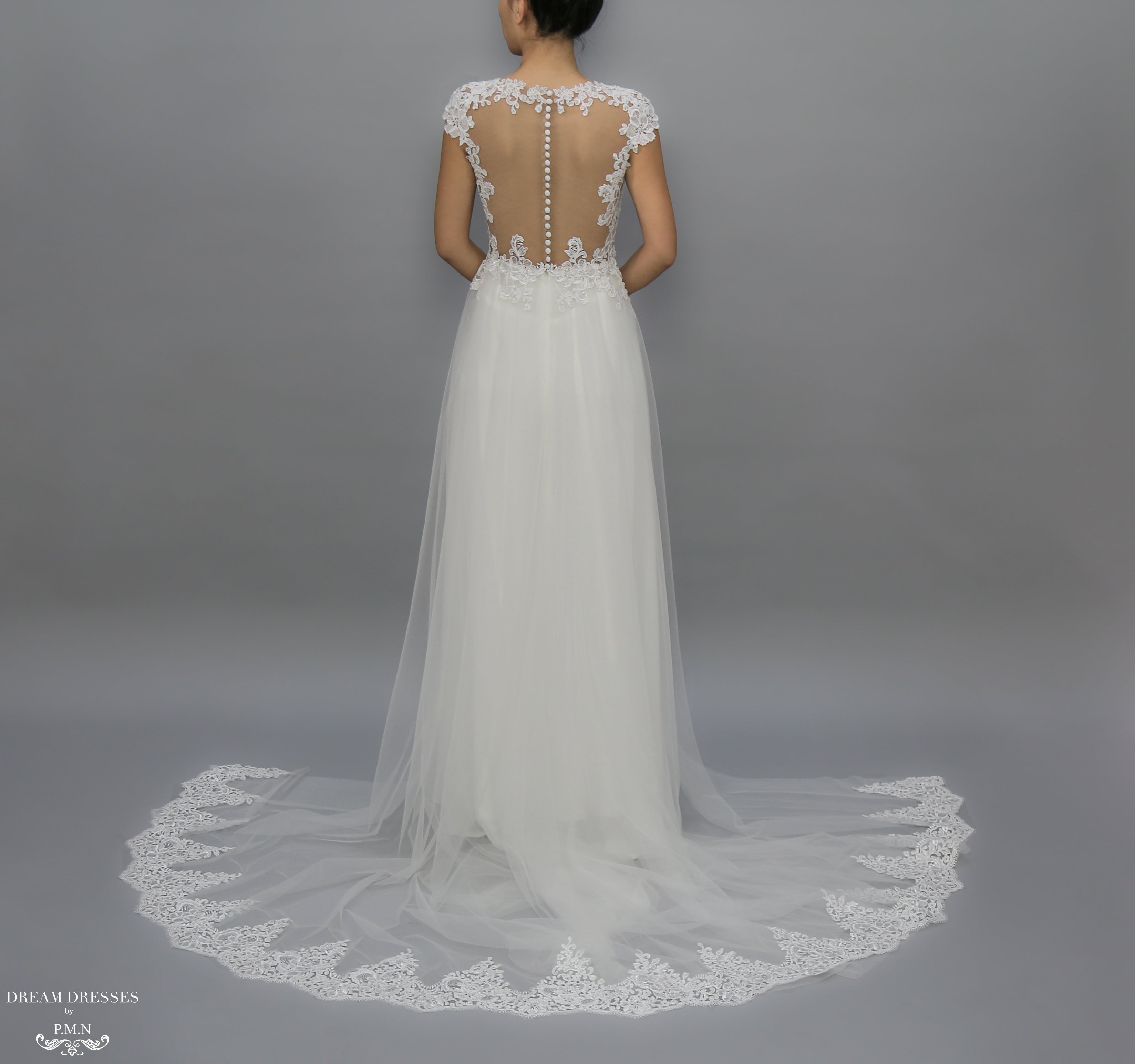 White Bridal Ao Dai | Modern Vietnamese Lace Bridal Dress (#JENY)