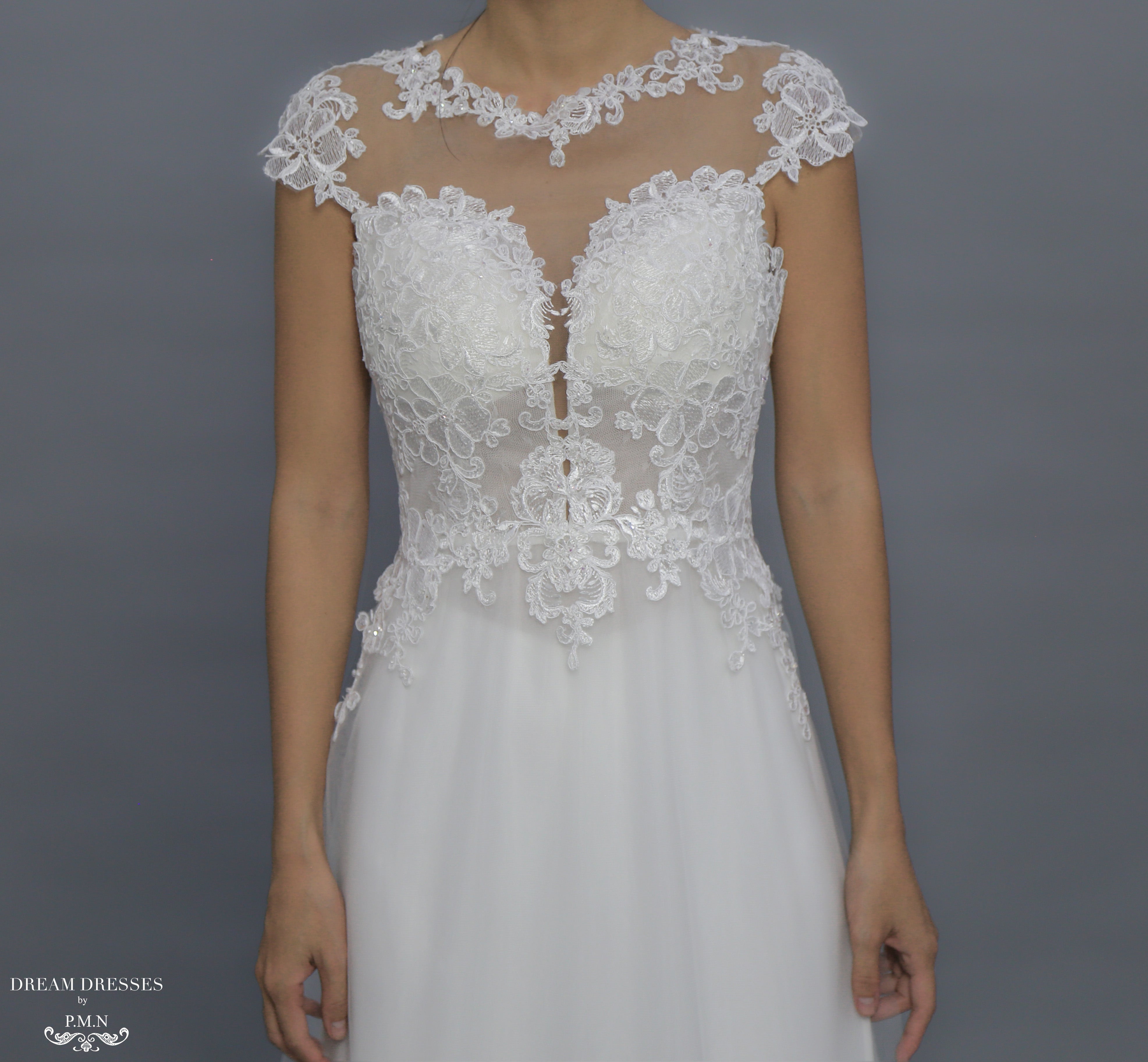 White Bridal Ao Dai | Modern Vietnamese Lace Bridal Dress (#JENY)