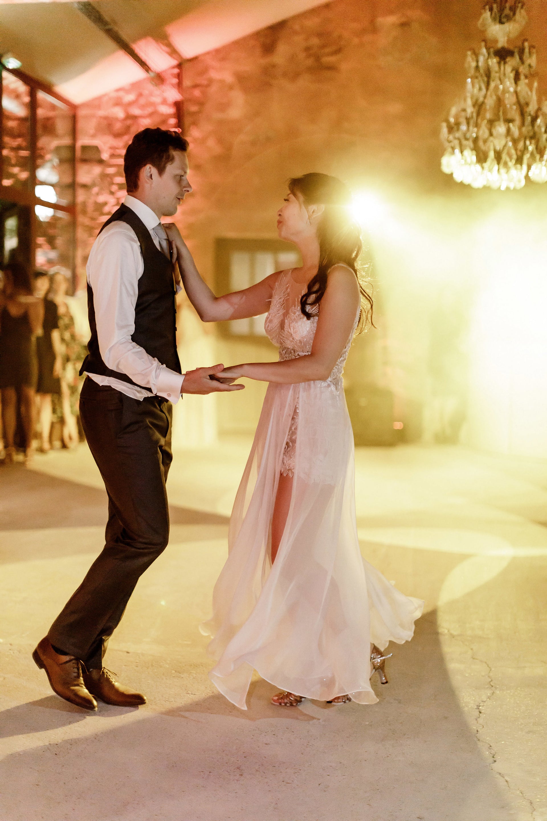 Lace and Chiffon Wedding Dress with high slit (#Juliana) - Dream Dresses by P.M.N.