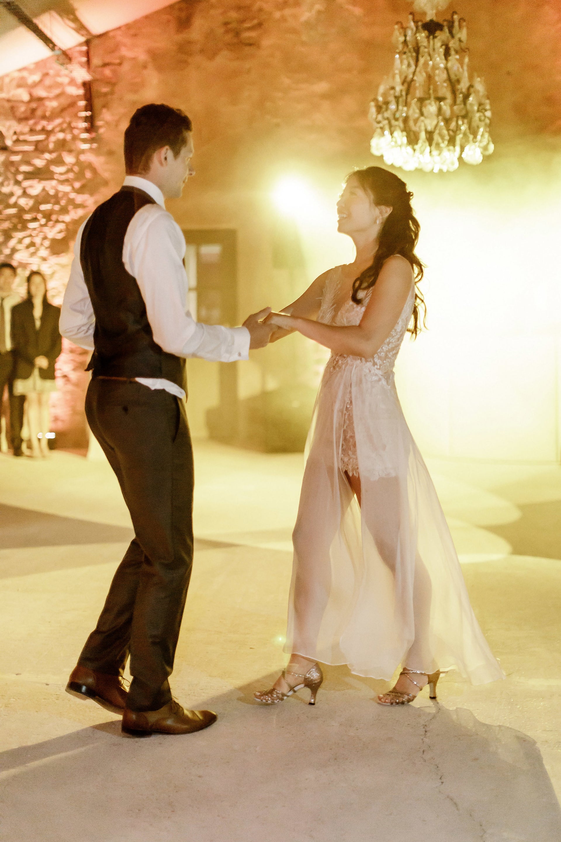 Lace and Chiffon Wedding Dress with high slit (#Juliana) - Dream Dresses by P.M.N.