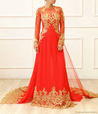 Red Bridal Ao Dai with Gold Lace | Vietnamese Bridal Dress (#KAIA) - Dream Dresses by P.M.N.