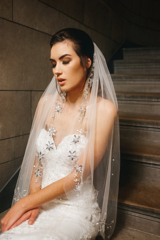 Embellished Fingertip Veil (#Karli) - Dream Dresses by P.M.N.