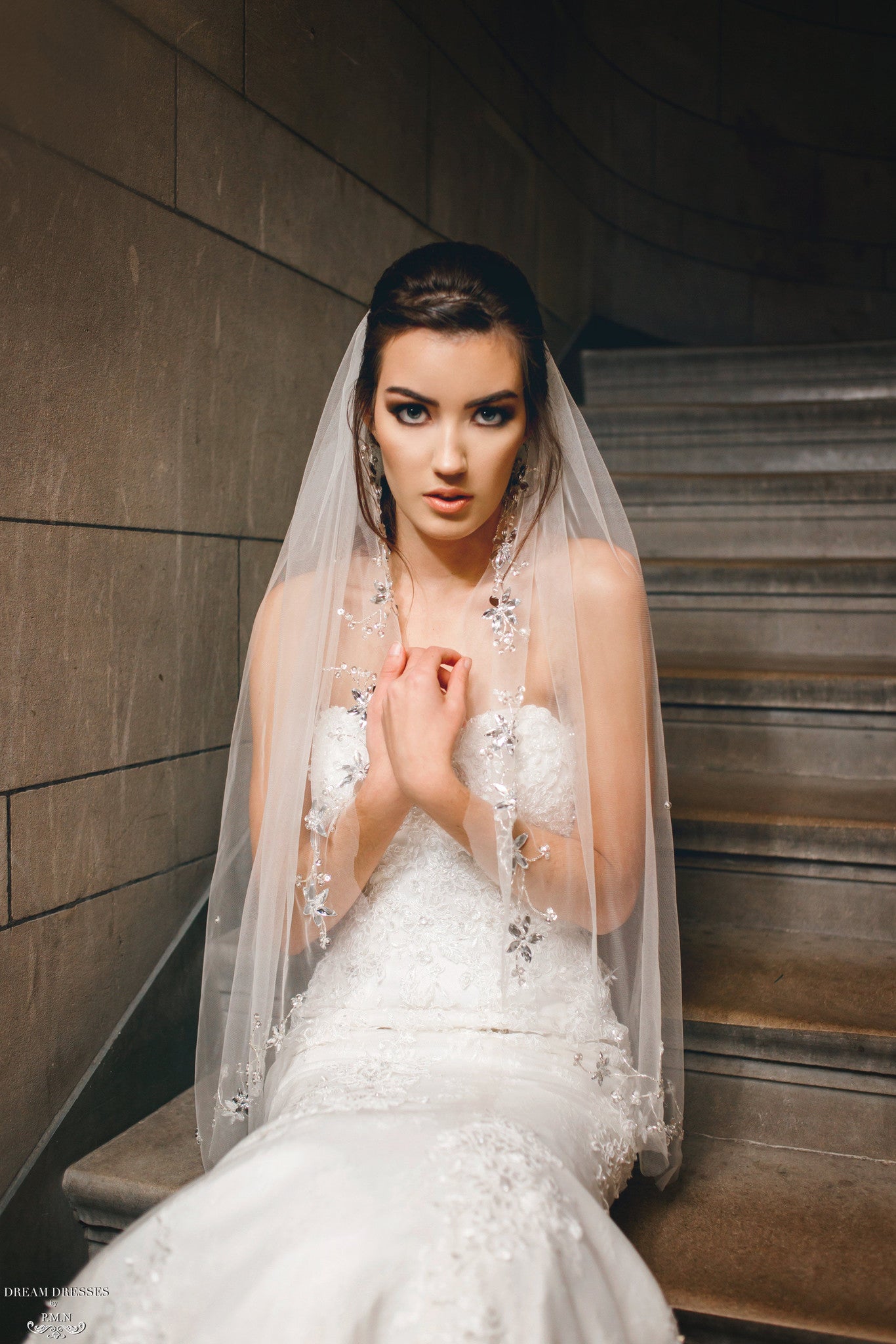 Embellished Fingertip Veil (#Karli) - Dream Dresses by P.M.N.