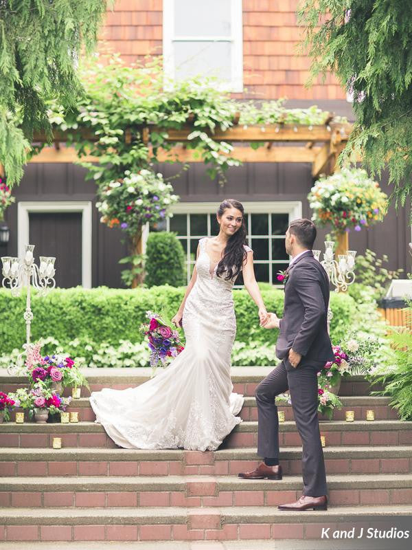 Blush Pink V-Deep Neckline Mermaid Gown - Dream Dresses by P.M.N
 - 7