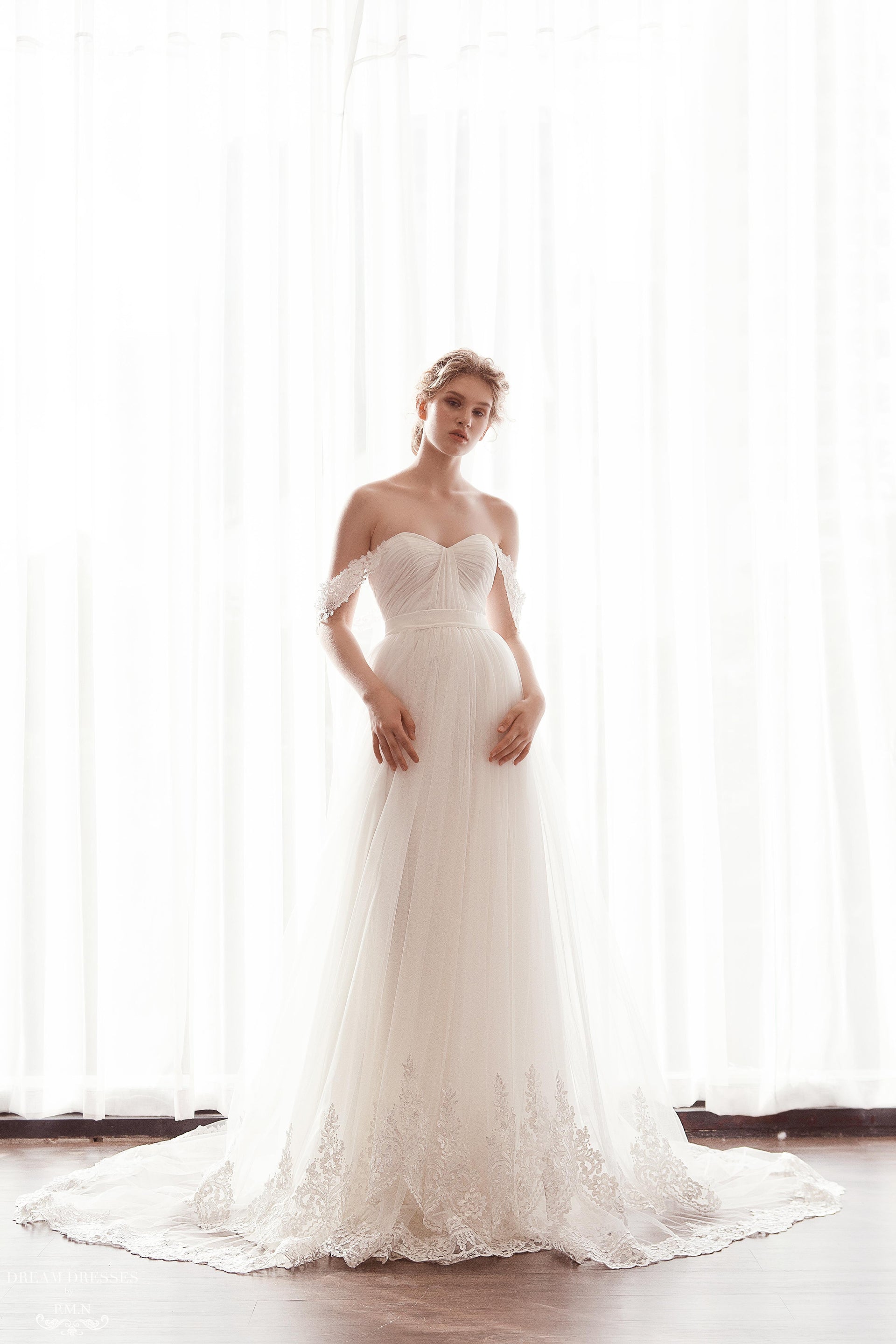 Off The Shoulder Tulle A-Line Gown (#Kiara) - Dream Dresses by P.M.N.
