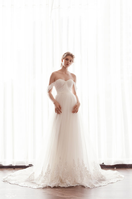 Off The Shoulder Tulle A-Line Gown (#Kiara) - Dream Dresses by P.M.N.