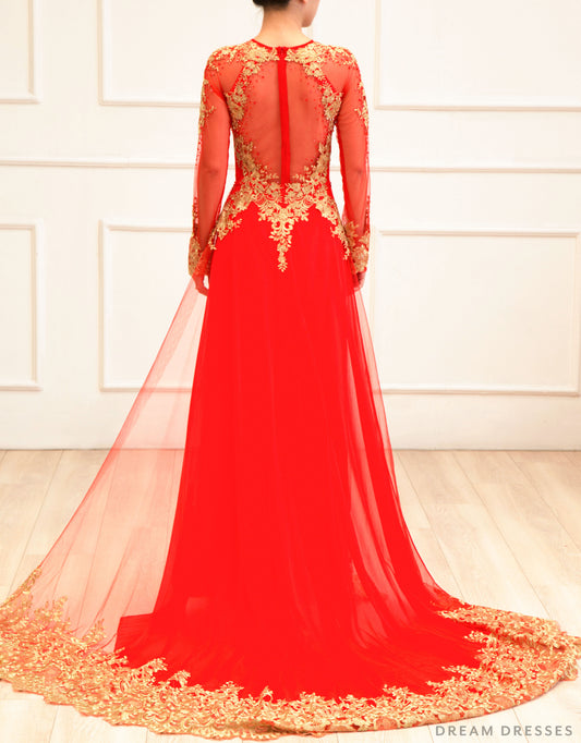 Red Bridal Ao Dai with Gold Lace | Vietnamese Bridal Dress (#KAIA) - Dream Dresses by P.M.N.