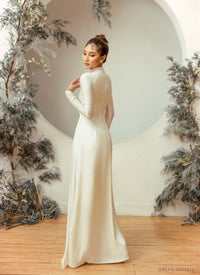 White Bridal Ao Dai | Embellished Vietnamese Traditional Bridal Dress (#LIAN) - Dream Dresses by P.M.N.