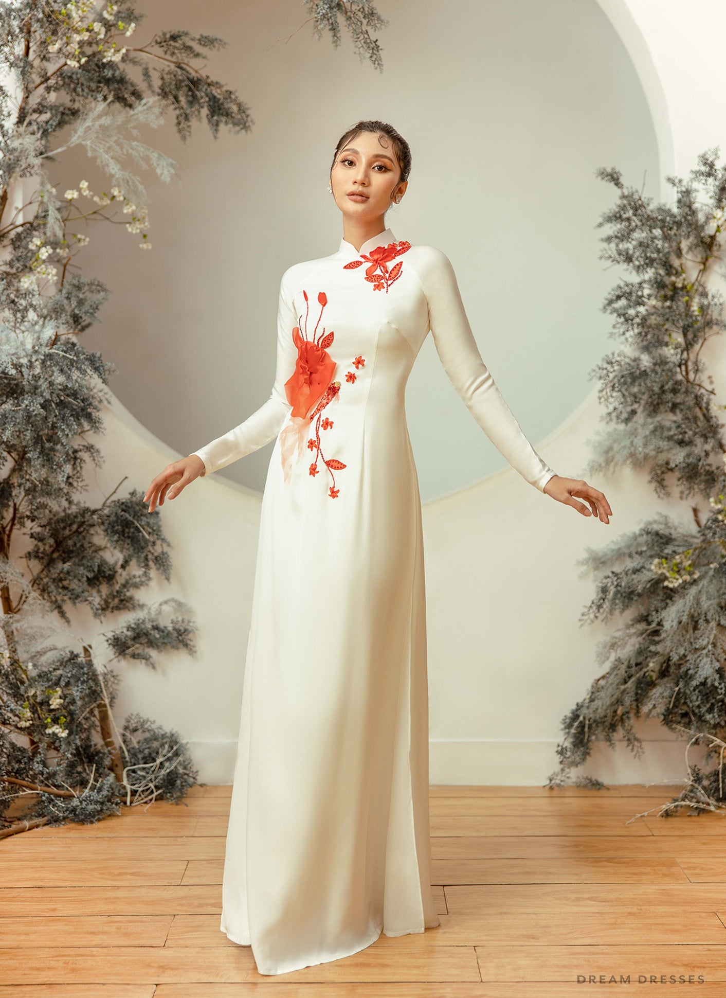 White Bridal Ao Dai | Embellished Vietnamese Traditional Bridal Dress (#LIAN)
