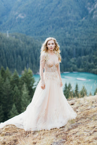 Champagne/Gold Long Sleeve Princess A-Line Gown (# ARIEL) - Dream Dresses by P.M.N.