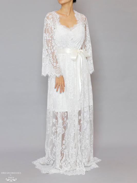 Long Bridal Lace Robe (#Laina) - Dream Dresses by P.M.N.