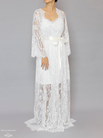 Long Bridal Lace Robe (#Laina)