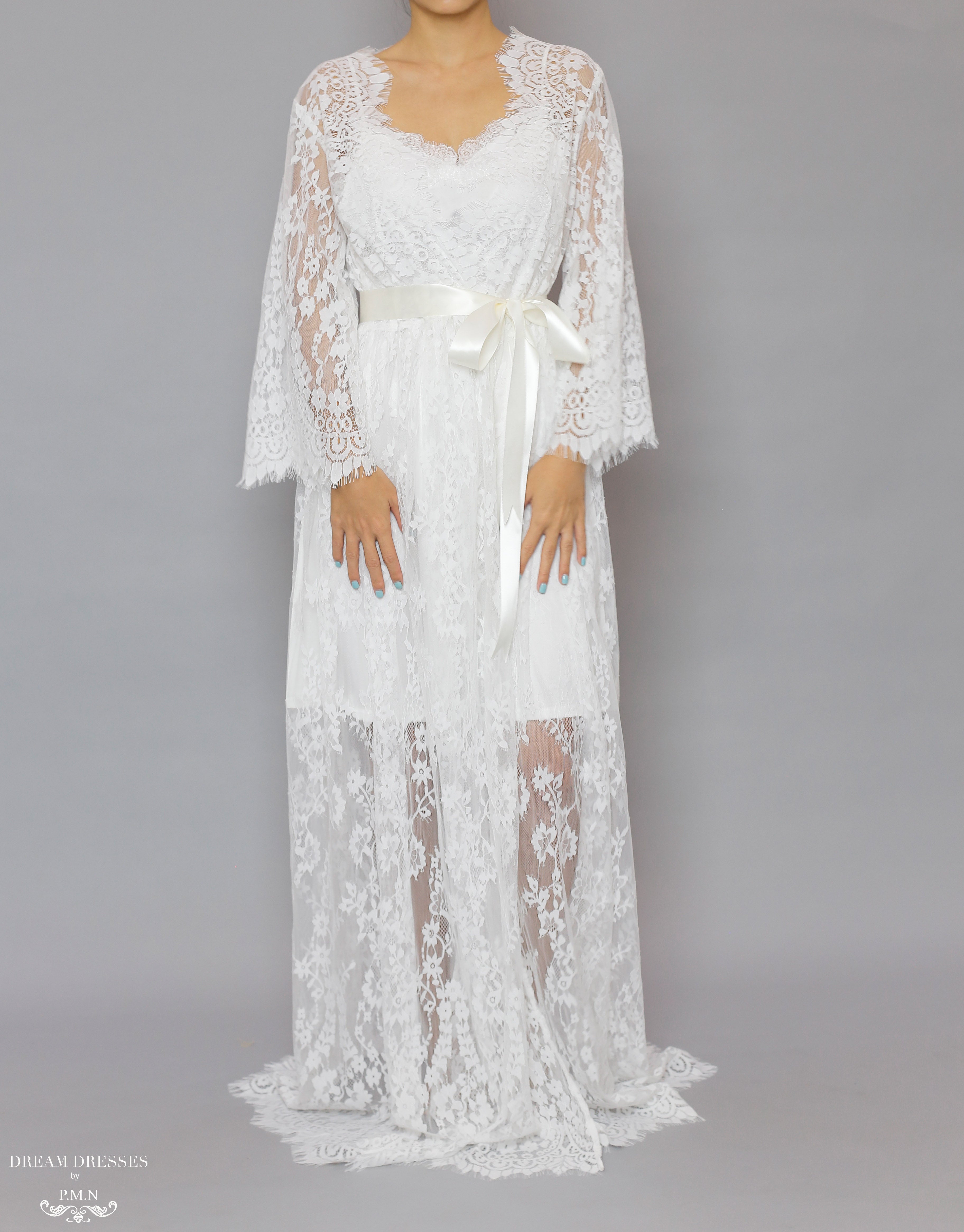 Long Bridal Lace Robe (#Laina)