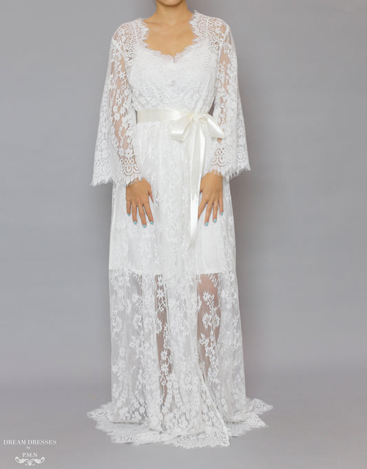 Long Bridal Lace Robe (#Laina) - Dream Dresses by P.M.N.