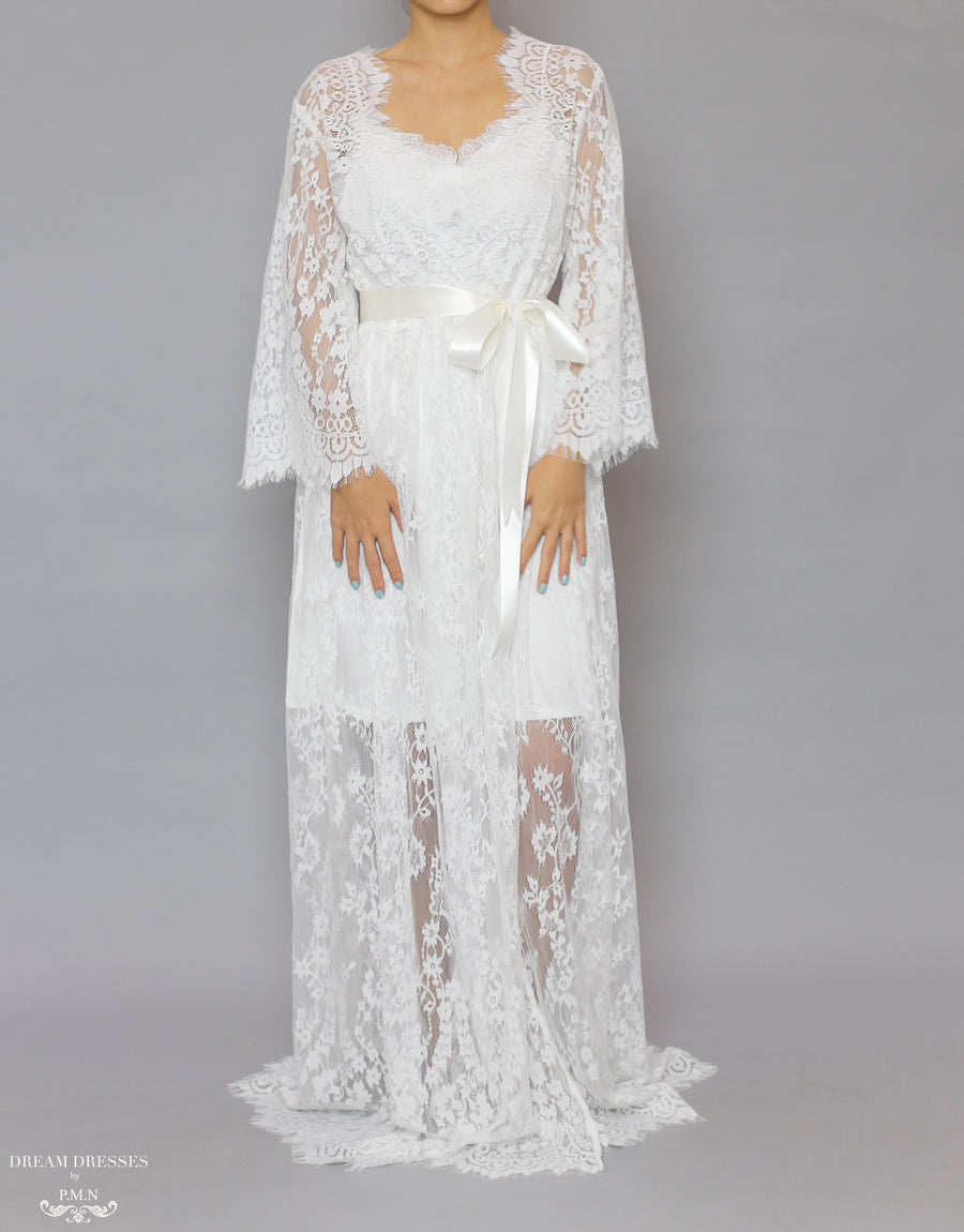 Long Bridal Lace Robe (#Laina) - Dream Dresses by P.M.N.