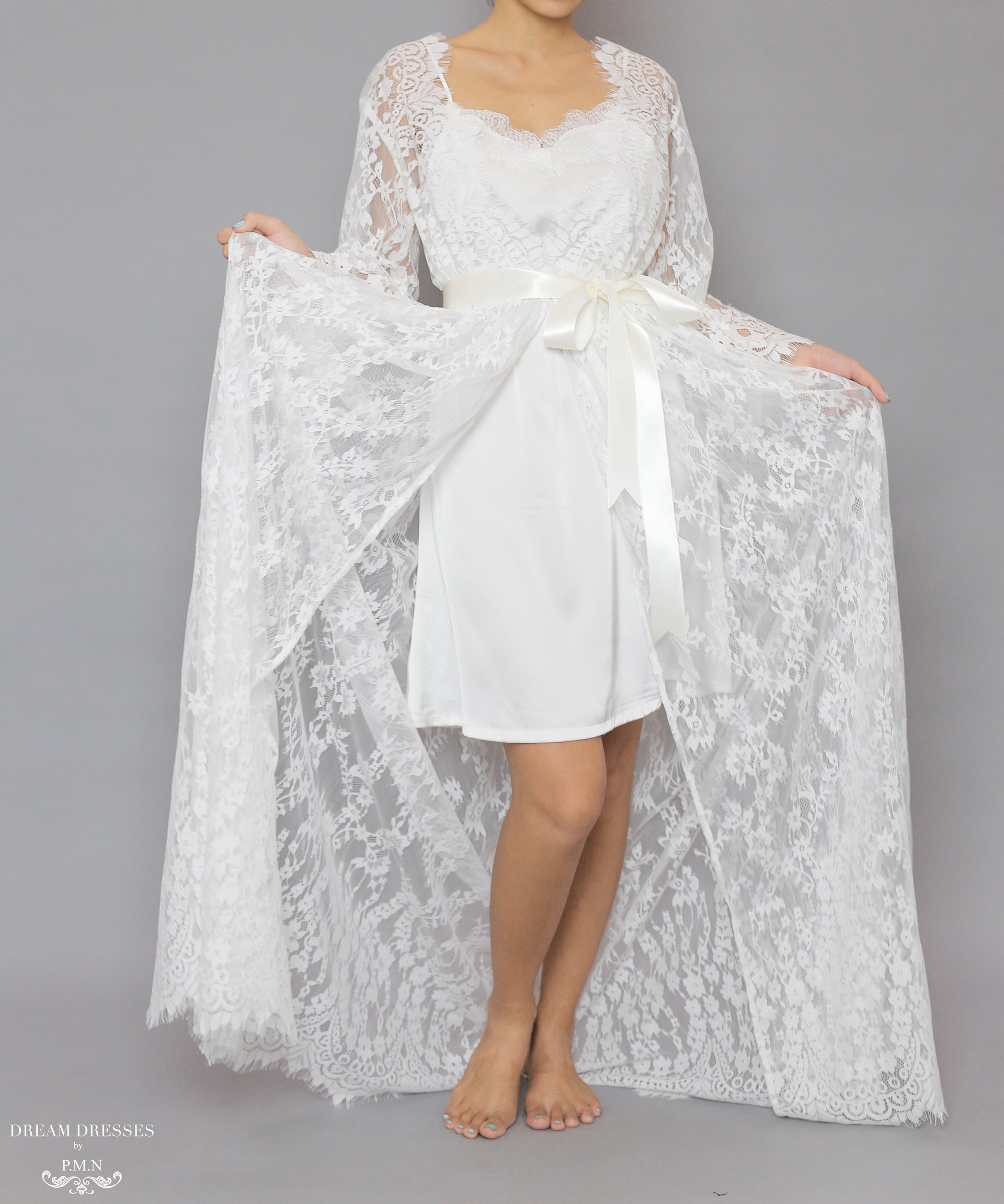 Long Bridal Lace Robe (#Laina) - Dream Dresses by P.M.N.