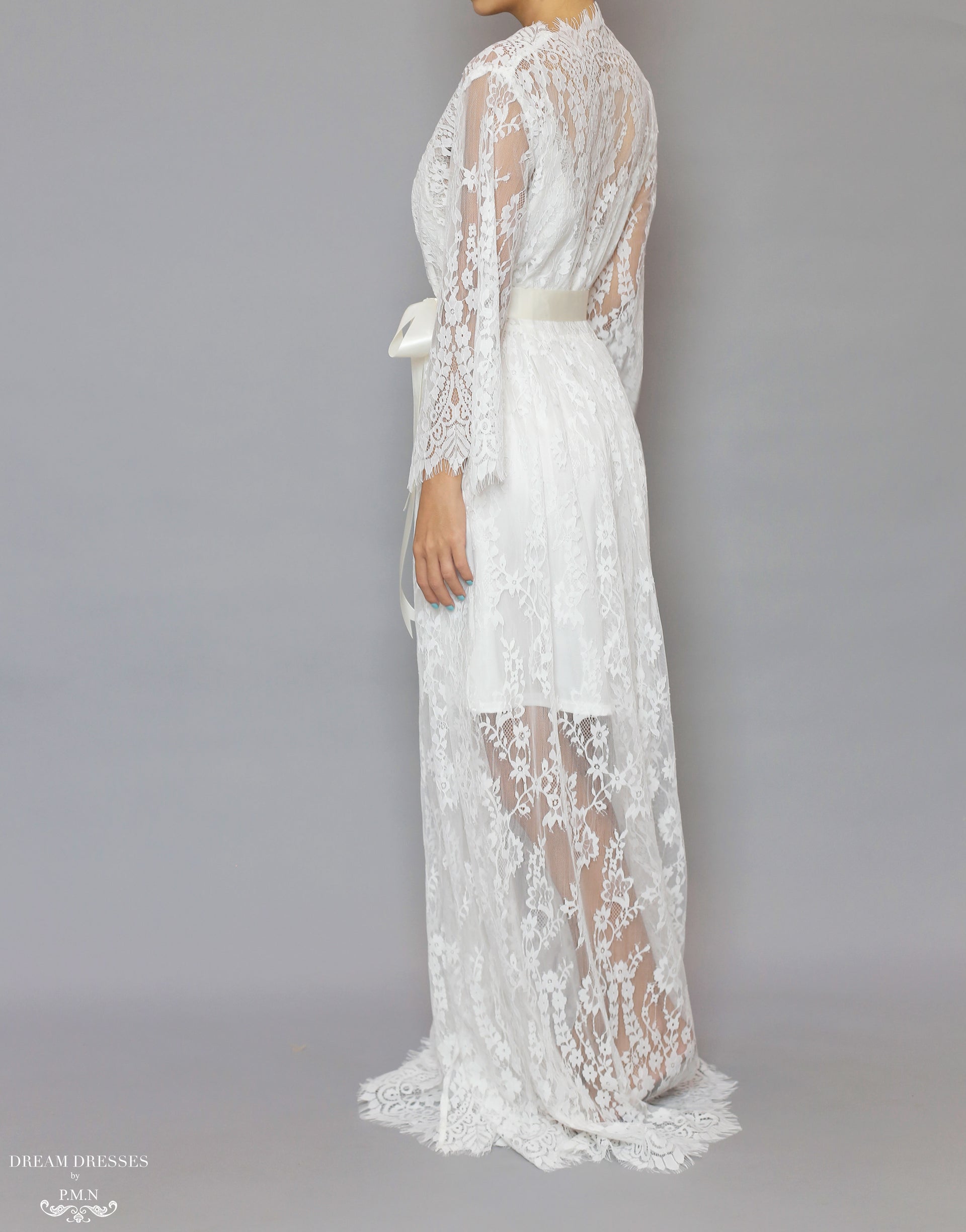 Long Bridal Lace Robe (#Laina) - Dream Dresses by P.M.N.