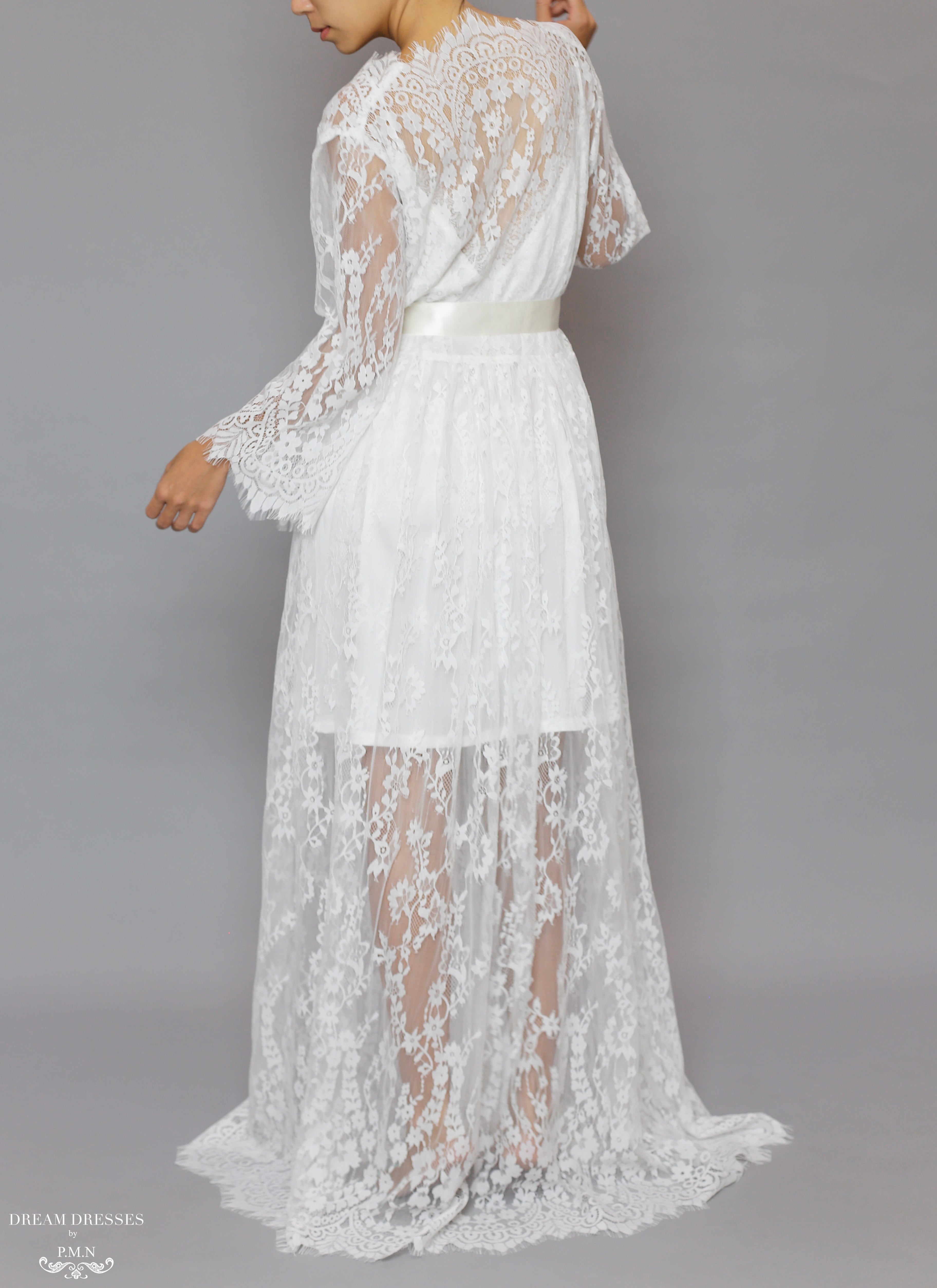 Long Bridal Lace Robe (#Laina)