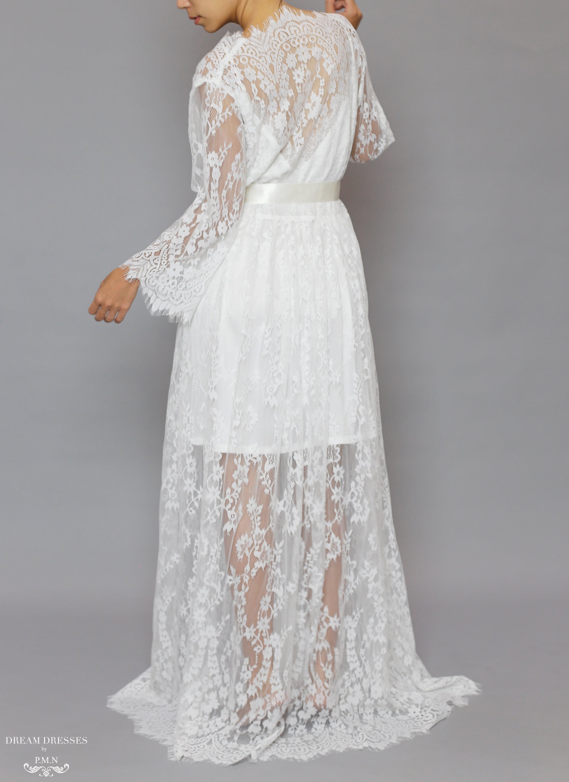 Long Bridal Lace Robe (#Laina) - Dream Dresses by P.M.N.