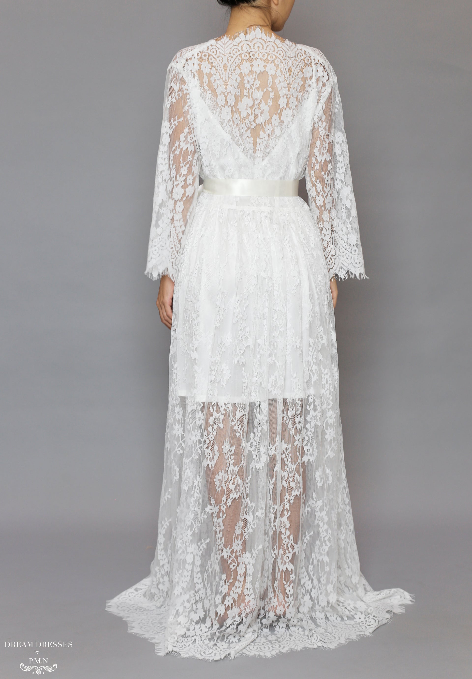 Long Bridal Lace Robe (#Laina) - Dream Dresses by P.M.N.