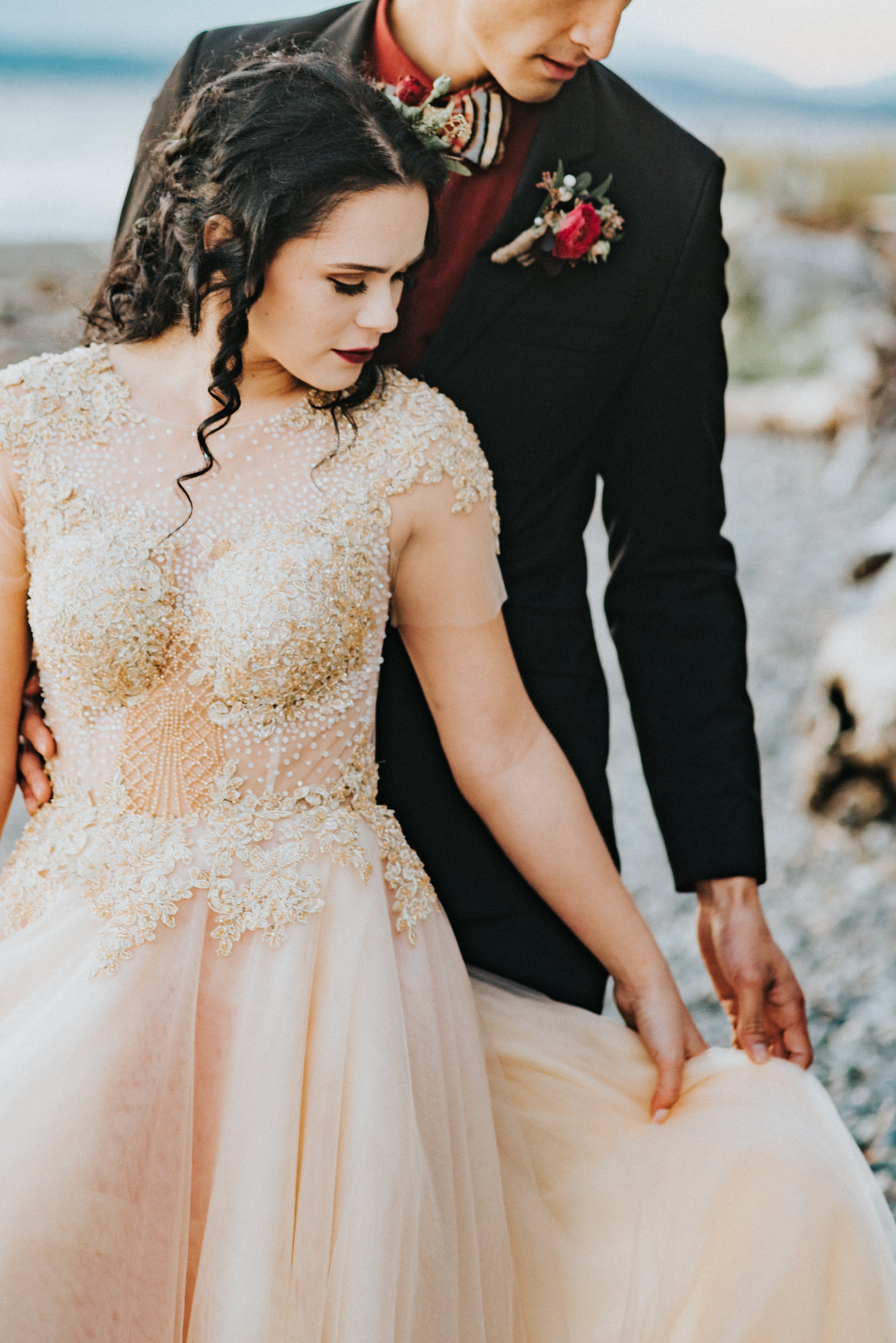 DreamDress By PMN Amber Gold Red Tea Length Wedding Dress Gown Illusion Neckline Beaded Lace Appliqu Cap Sleeves Chapel Train | Size: Custom DreamDress By PMN Amber Gold Red Tea Length Wedding Dress Gown Illusion Neckline Beaded Lace Appliqu Cap Sleeves Chapel Train | Size: Custom