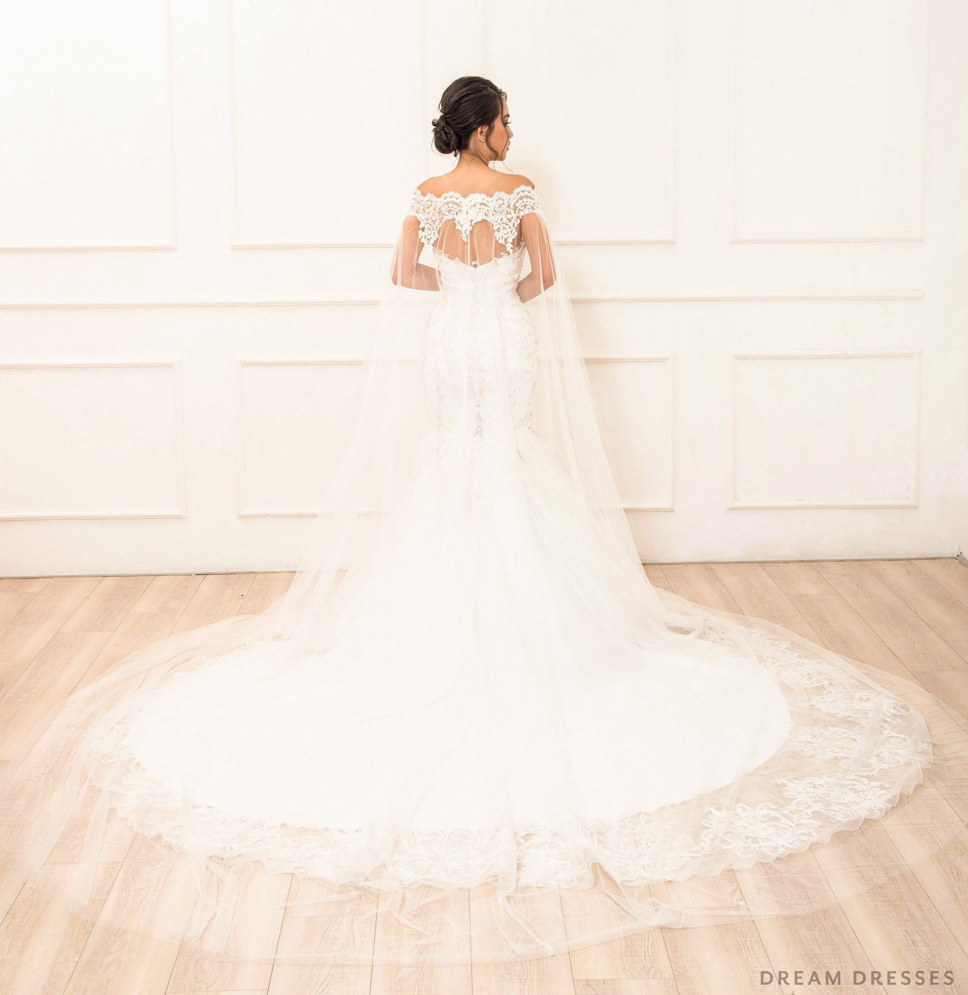 Off Shoulder Lace Bridal Cape (#LAYLA) - Dream Dresses by P.M.N.