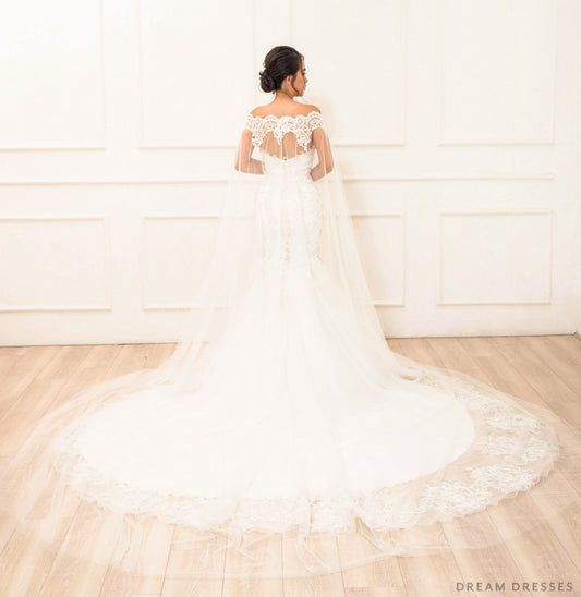 Off Shoulder Lace Bridal Cape (#LAYLA) - Dream Dresses by P.M.N.